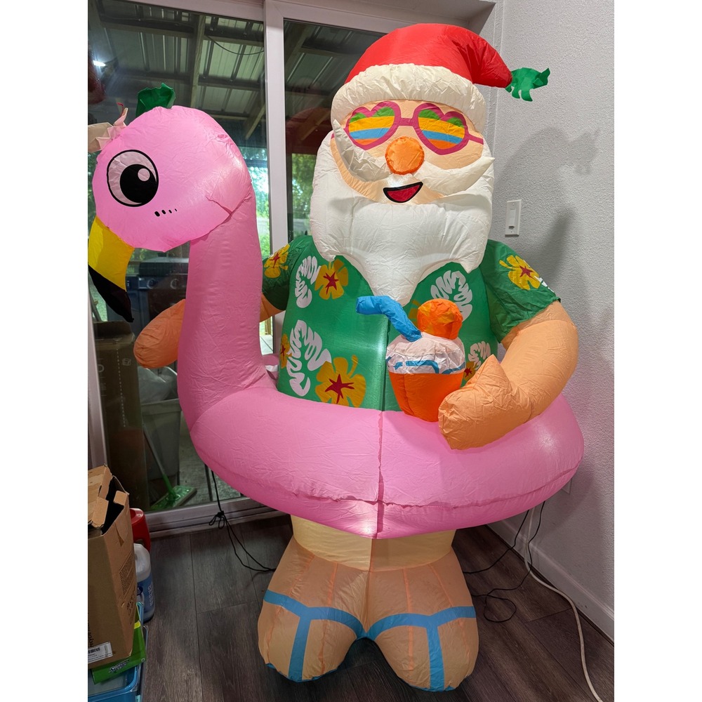Blowout Fun 6ft‎ Tropical Santa Flamingo Inflatable Christmas Outdoor Decor LED